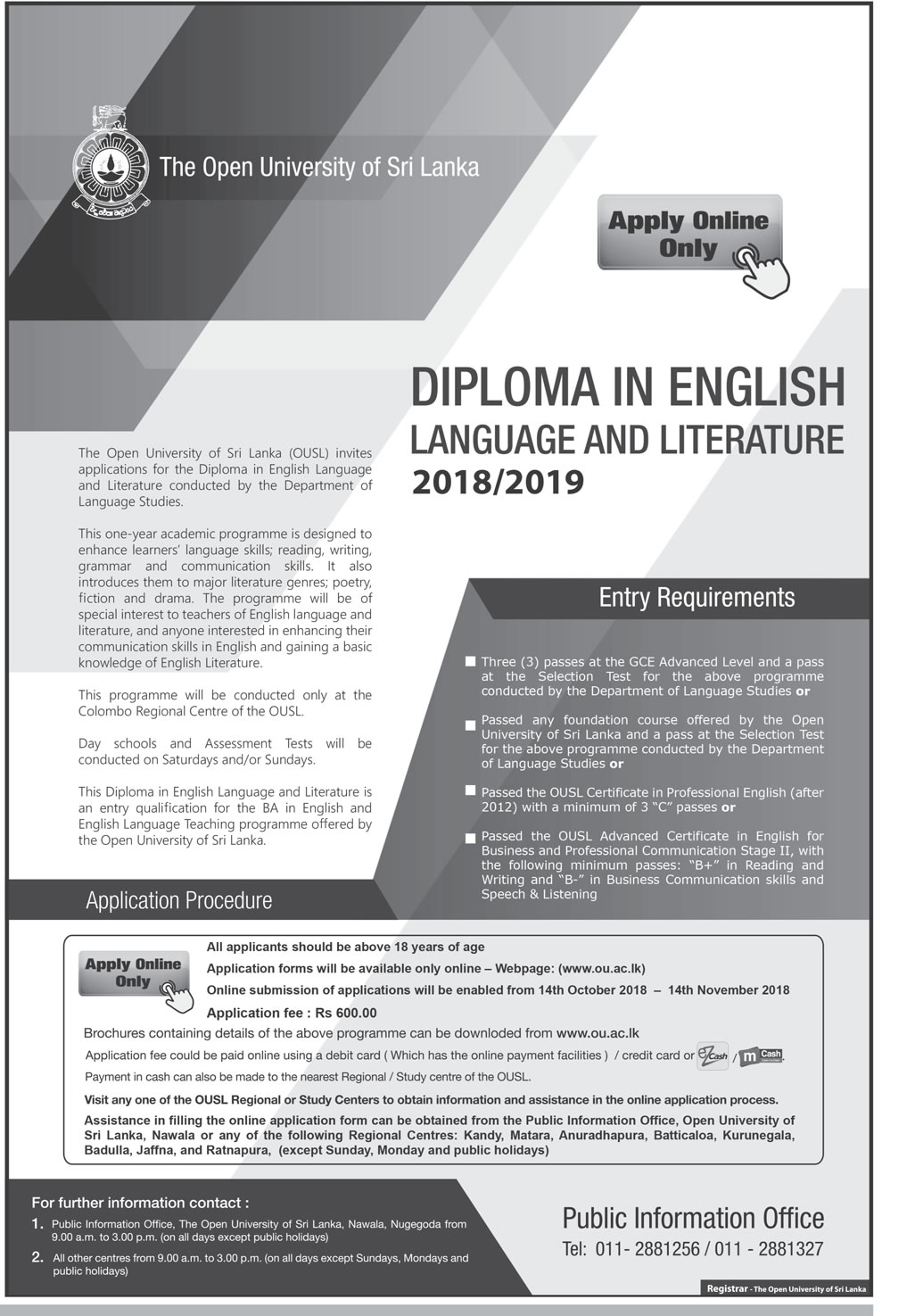 Diploma in English Language & Literature - The Open University of Sri Lanka